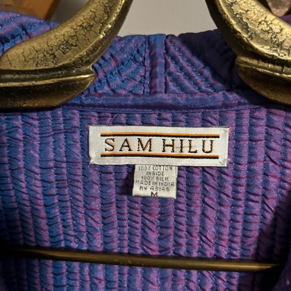 Sam Hilu silk quilted jacket reversible stunning florals fun buttons pockets M - Picture 6 of 8